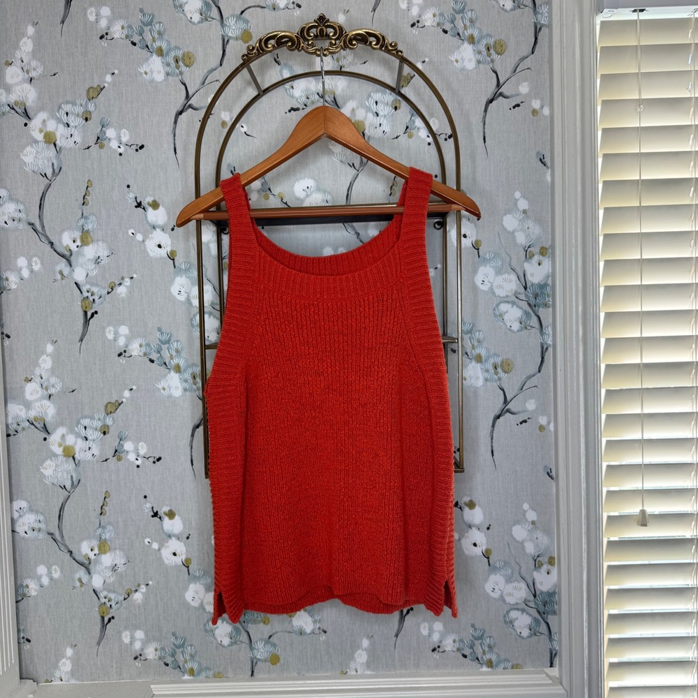 J.Crew Womens Orange Red Cotton Blend Knit Tank Top Sleeveless Sweater Large